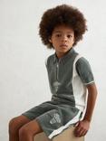 Reiss Kids' Trenton Chenille Tipped Motor Cars Shorts, Green/White