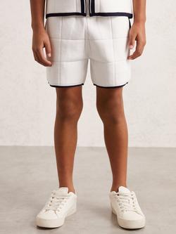Reiss Kids' Barbor Tipped Knit Stictch Detail Shorts, White/Navy