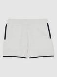 Reiss Kids' Barbor Tipped Knit Stictch Detail Shorts, White/Navy