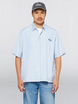 Edwin Cotton Toledo Stripe Short Sleeve Shirt, White/Blue, White/Blue