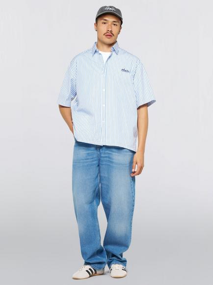 Edwin Cotton Toledo Stripe Short Sleeve Shirt, White/Blue - view 2, White/Blue