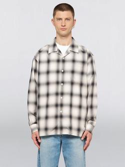 Edwin Open Collar Check Shirt, Beige/Black, Beige/Black
