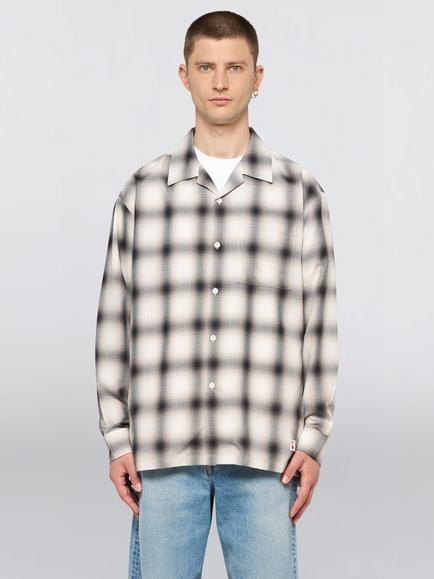 Edwin Open Collar Check Shirt, Beige/Black, Beige/Black