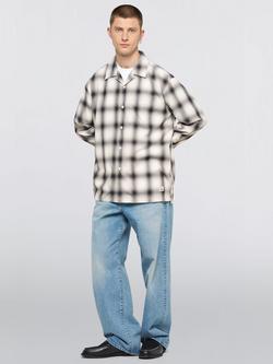 Edwin Open Collar Check Shirt, Beige/Black - view 2, Beige/Black