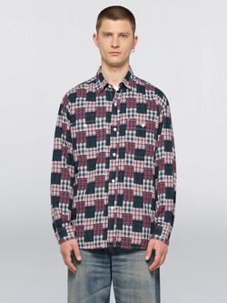 Edwin Cotton Patchwork Work Shirt, Green/Red, Green/Red