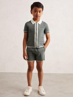 Reiss Kids' Barbor Tipped Knit Stictch Detail Shorts, Dark Sage Green