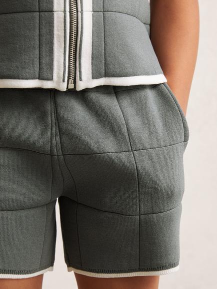Reiss Kids' Barbor Tipped Knit Stictch Detail Shorts - view 2, Dark Sage Green