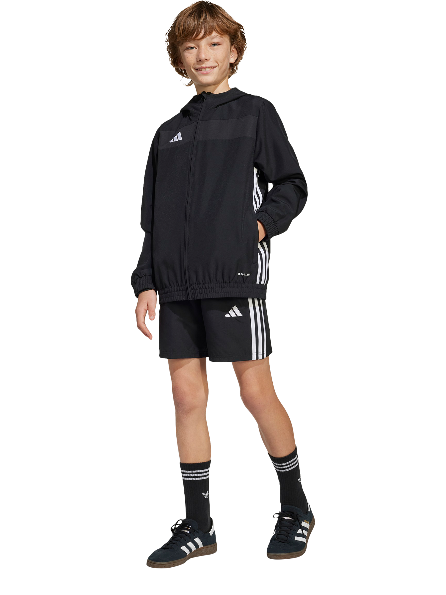 Product image 5 of 5, which shows adidas Kids' Tiro Shorts, Black/White, 7-8 years