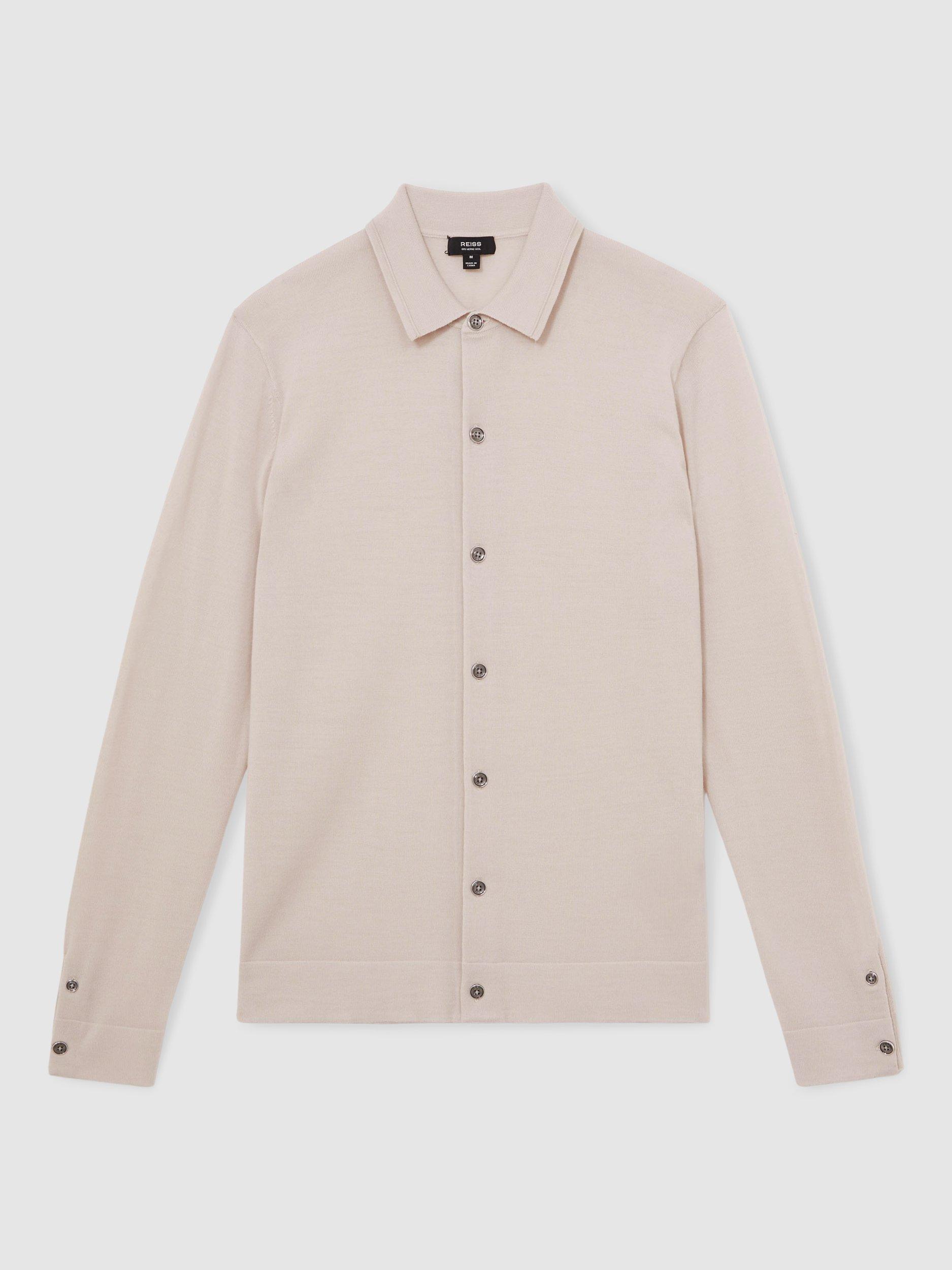 Product image 3 of 5, which shows Reiss Forbes Merino Wool Button-Through Cardigan, Beige, L