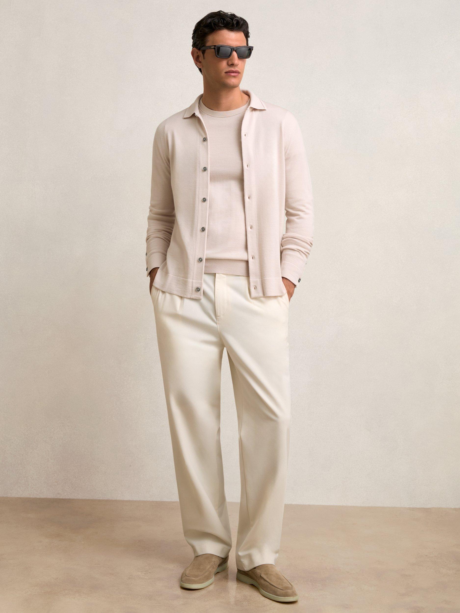 Product image 4 of 5, which shows Reiss Forbes Merino Wool Button-Through Cardigan, Beige, L