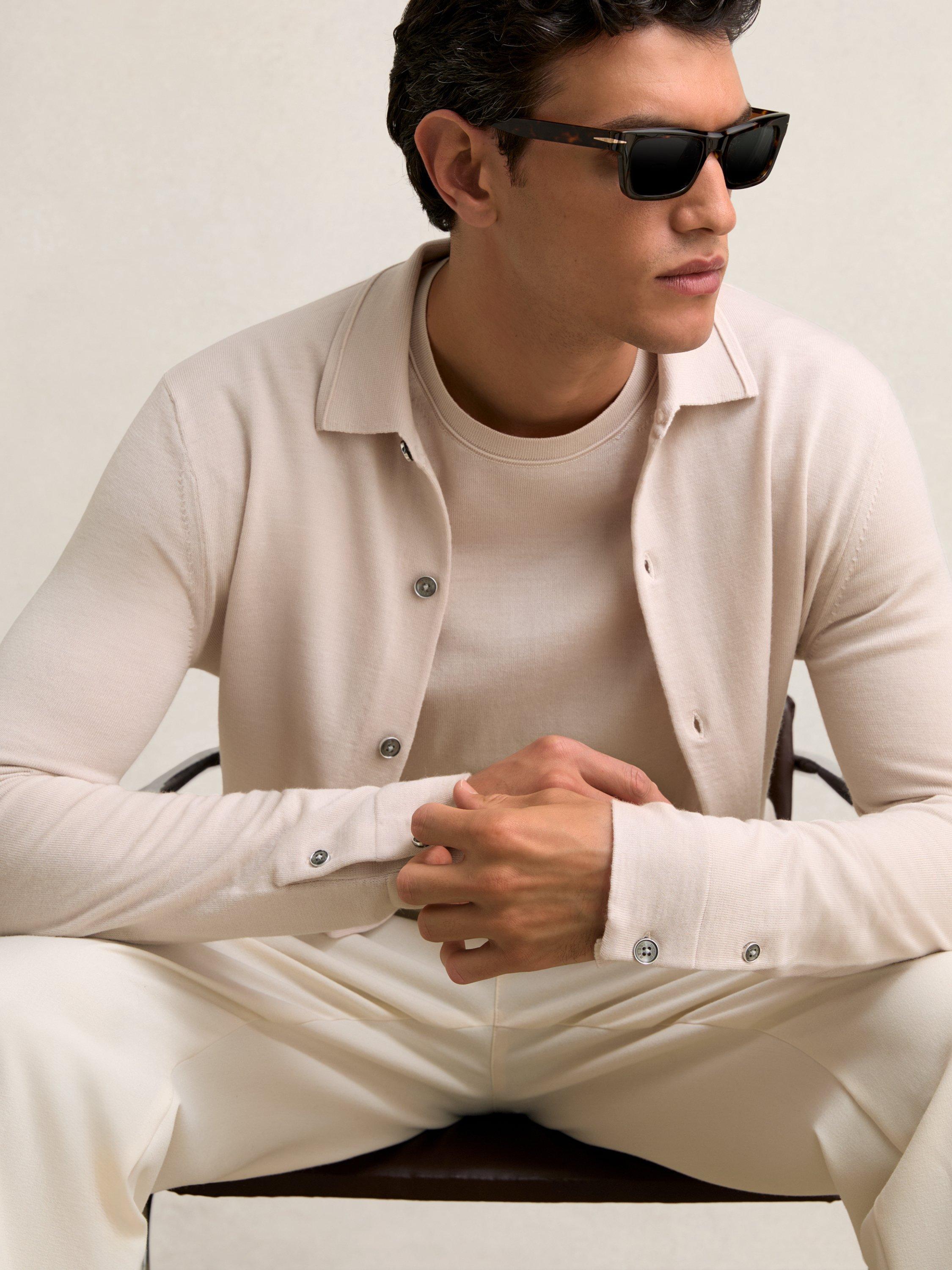 Product image 5 of 5, which shows Reiss Forbes Merino Wool Button-Through Cardigan, Beige, L