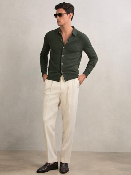 Reiss Gideon Button Through Wool Cardigan, Forest Green