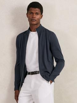 Reiss Hampshire Zip Front Merino Wool Cardigan, Midnight Navy