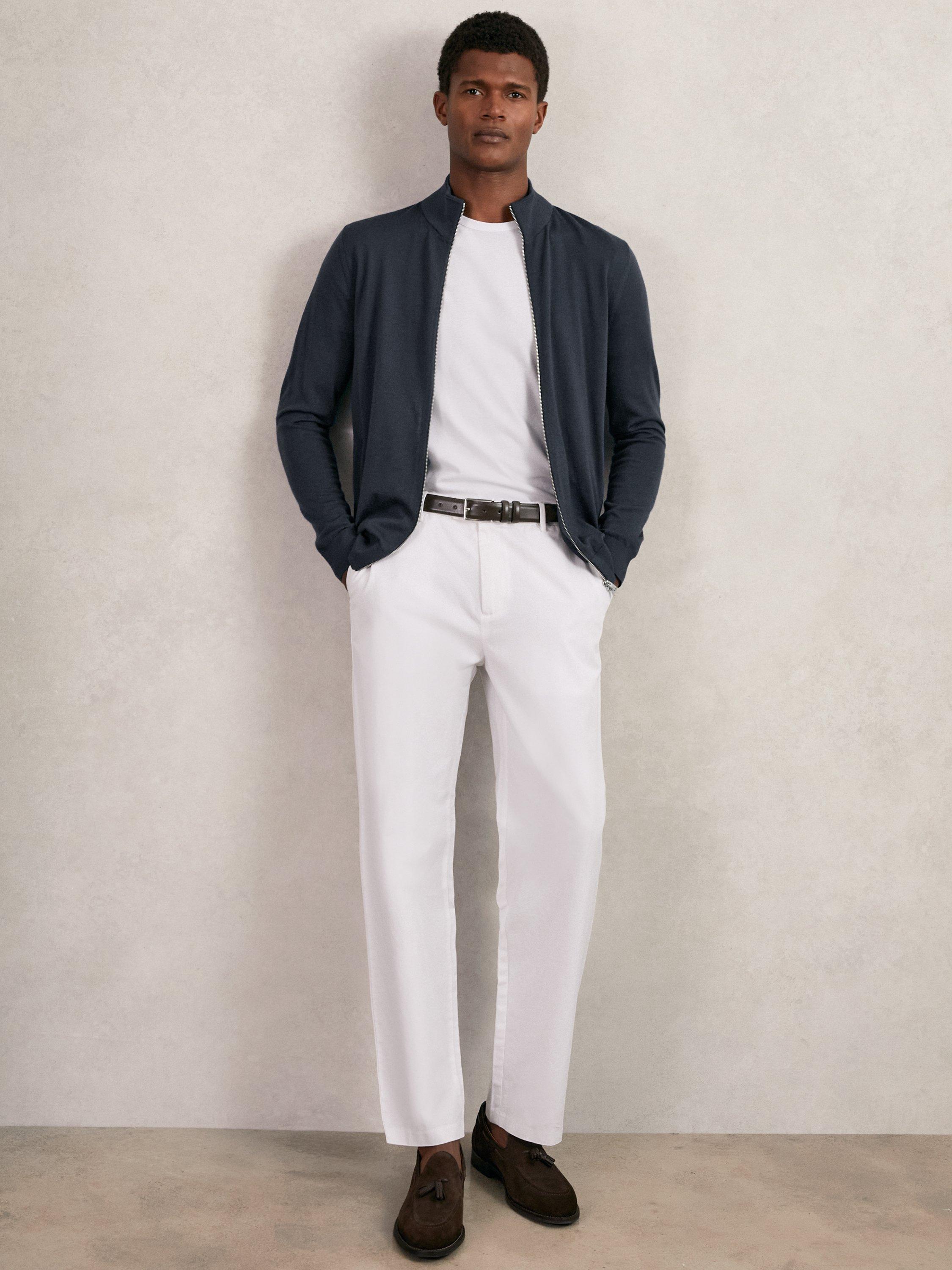 Product image 4 of 5, which shows Reiss Hampshire Zip Front Merino Wool Cardigan, Midnight Navy, M