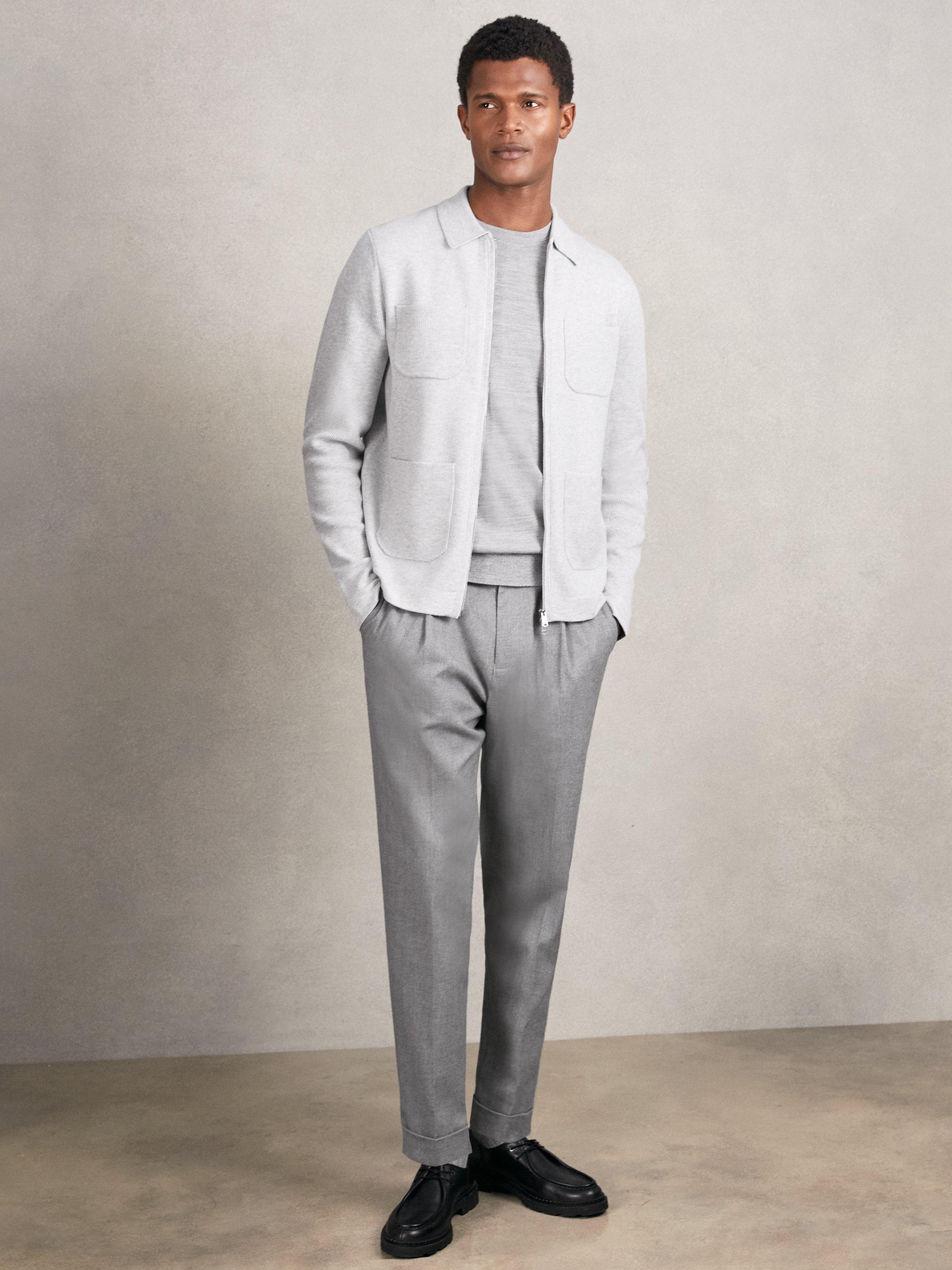 Product image 4 of 5, which shows Reiss Roberto Zip Front Cardigan, Soft Grey, XS