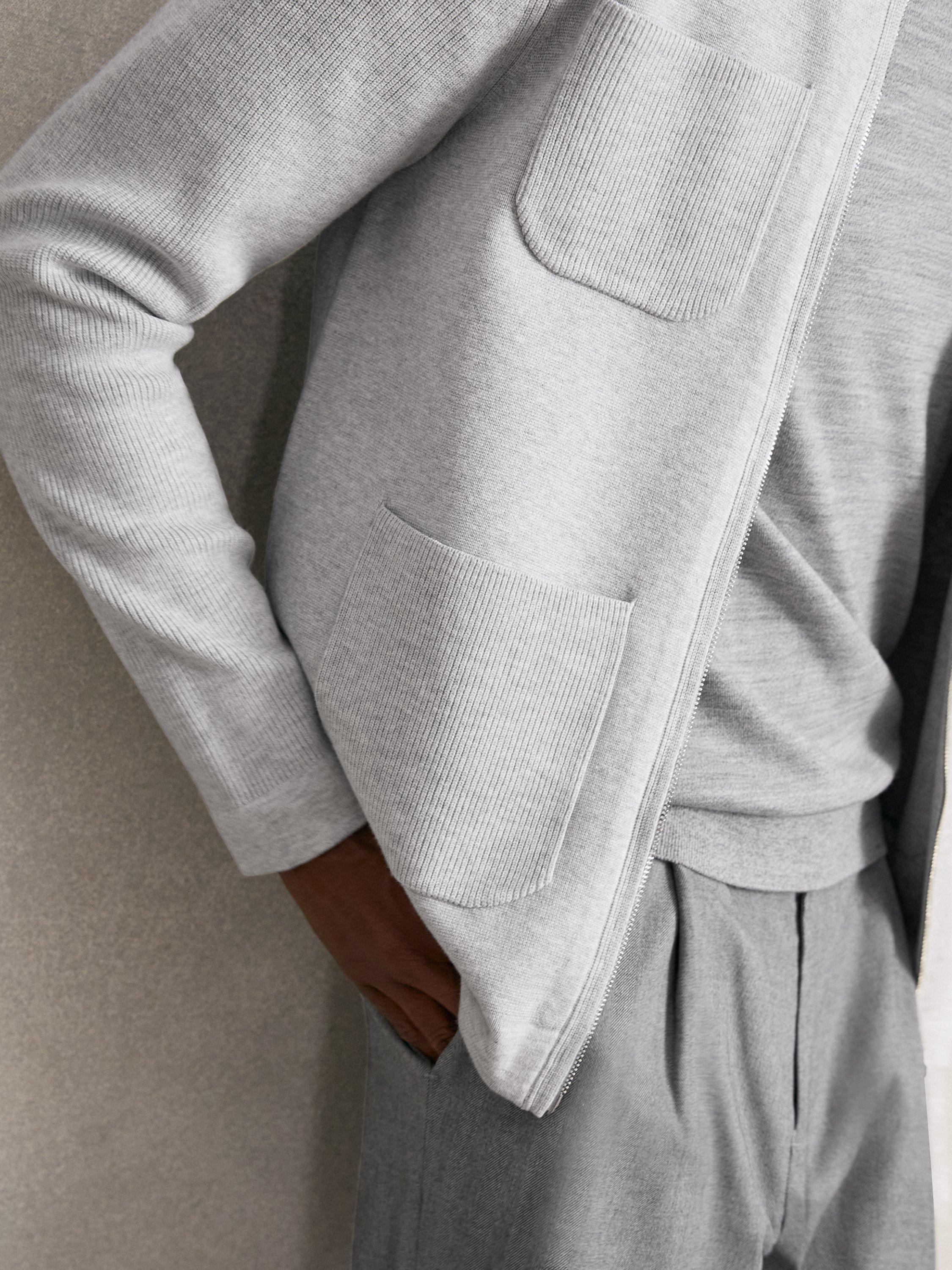 Product image 5 of 5, which shows Reiss Roberto Zip Front Cardigan, Soft Grey, XS