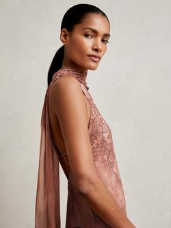 Reiss Petite Lacey Abstract Halterneck Maxi Dress, Pale Pink - view 2, Pale Pink