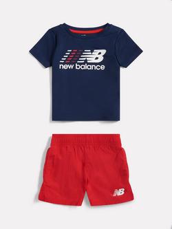 New Balance Kids' Contrast Athletic T-Shirt and Shorts Set, Navy/Red, Navy/Red