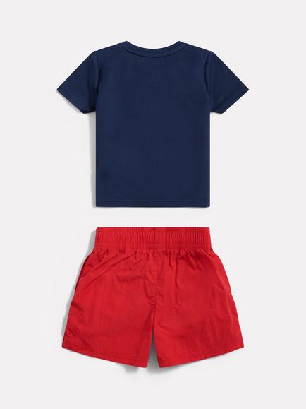 New Balance Kids' Contrast Athletic T-Shirt and Shorts Set, Navy/Red - view 2, Navy/Red