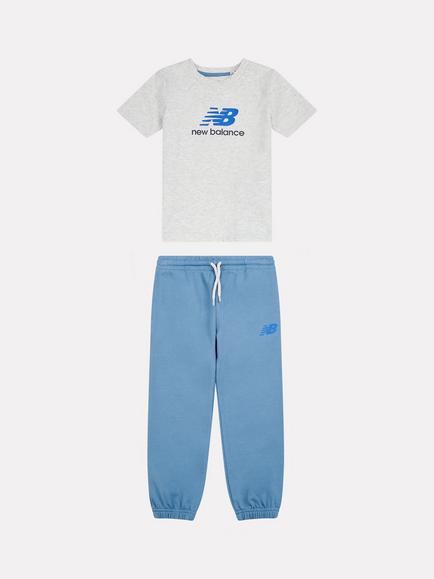New Balance Kids' Colourblock T-Shirt & Jogger Set, Grey Marl, Grey Marl