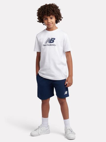 New Balance Kids' Stacked Logo T-Shirt and Shorts Set, Bright White/Navy, Bright White/Navy