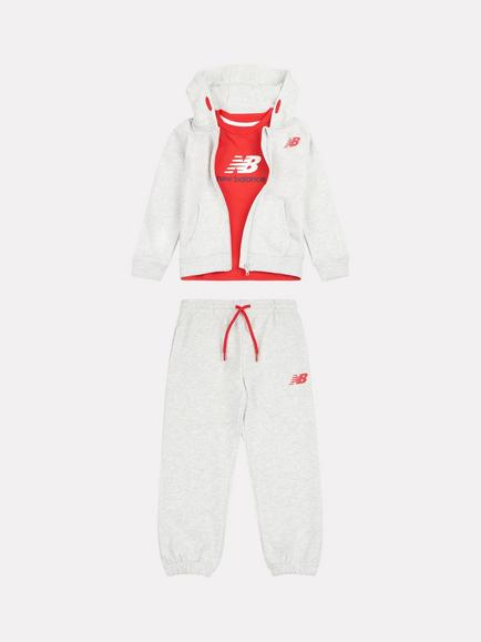 New Balance Kids' Zip Hoodie, T-Shirt & Jogger Set, Ash Heather/Red, Ash Heather/Red