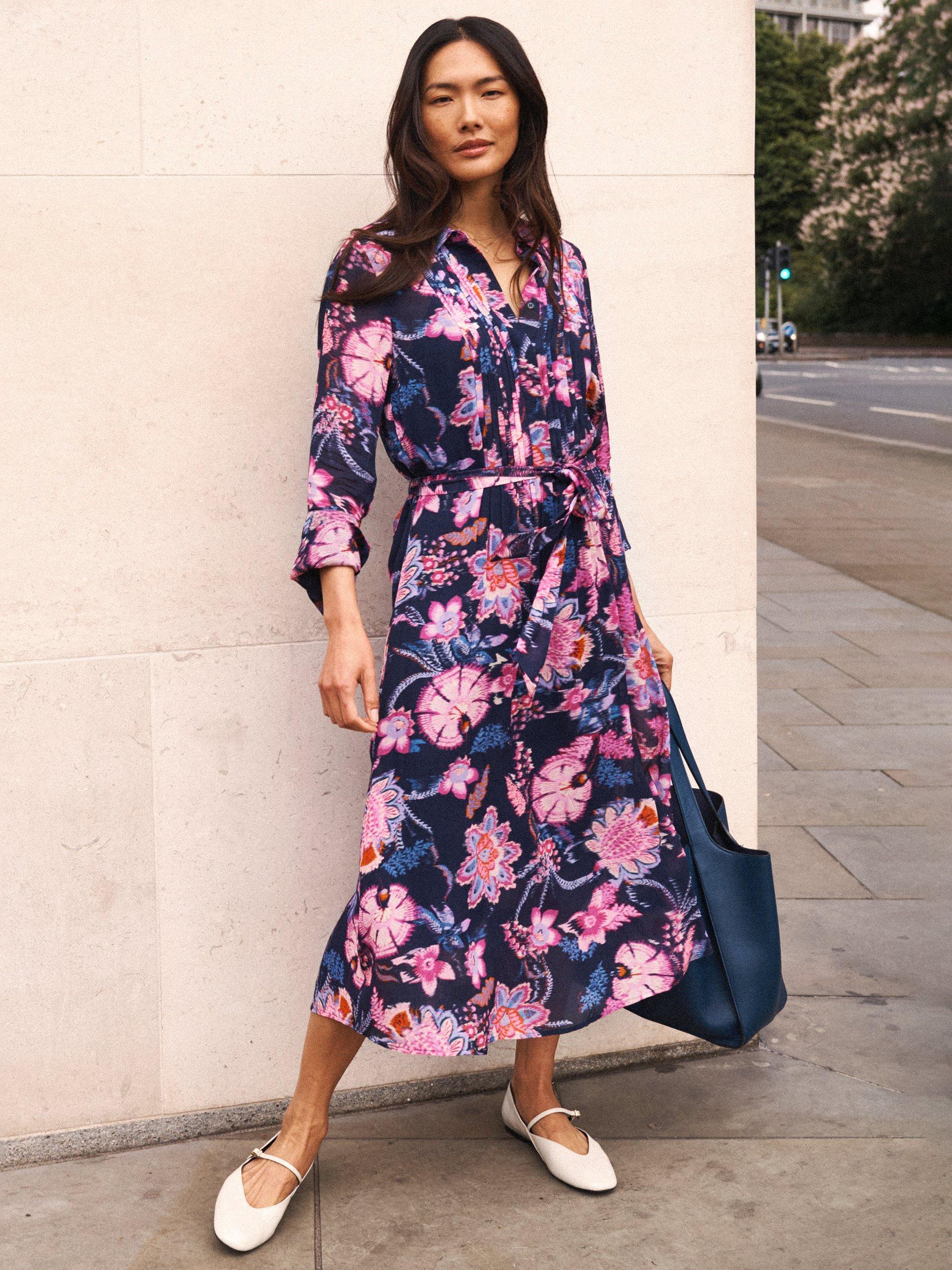 Product image 1 of 8, which shows NRBY Beth Paisley Block Print Dress, Navy/Multi, XS