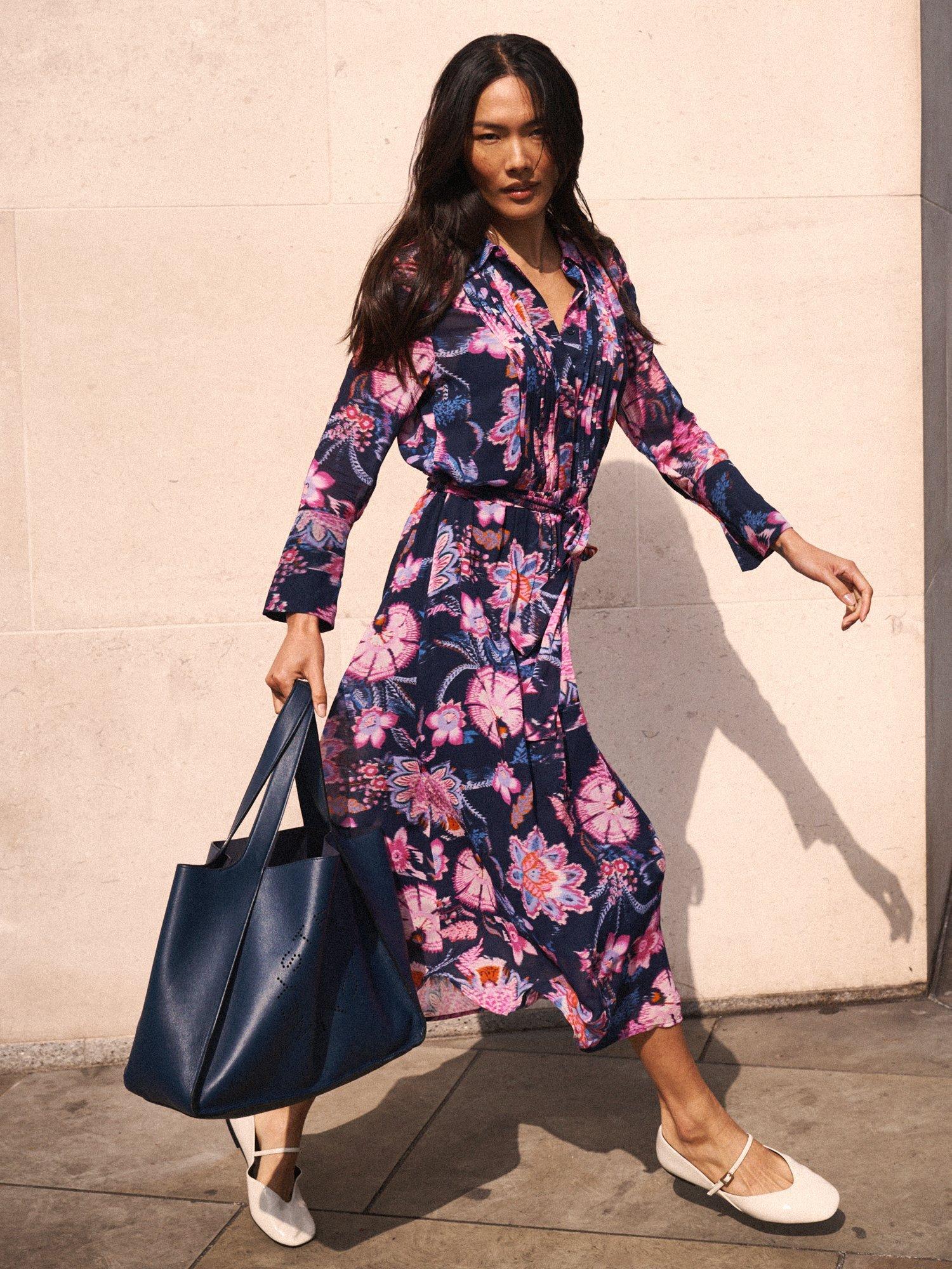 Product image 4 of 8, which shows NRBY Beth Paisley Block Print Dress, Navy/Multi, XS