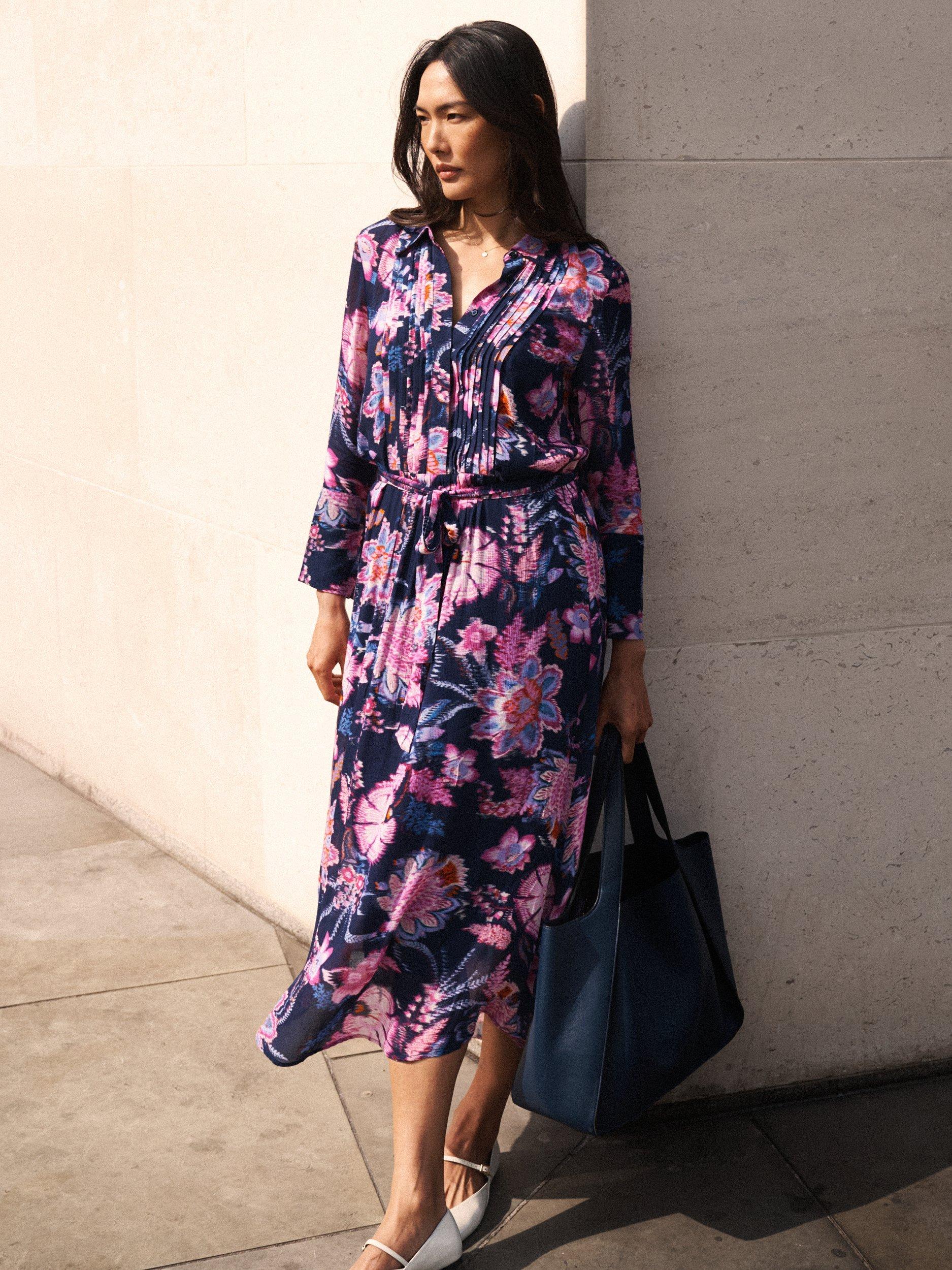 Product image 5 of 8, which shows NRBY Beth Paisley Block Print Dress, Navy/Multi, XS