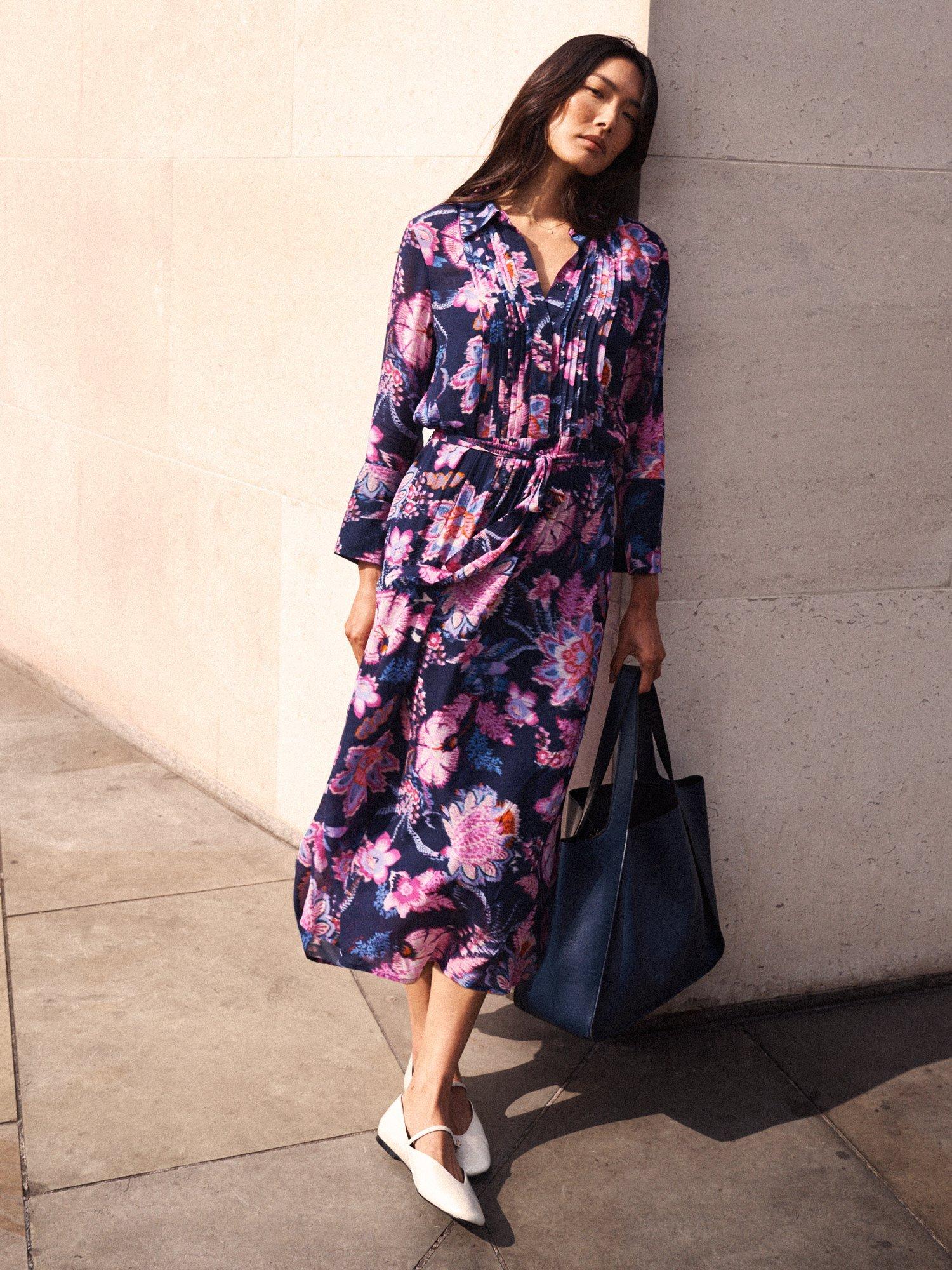 Product image 7 of 8, which shows NRBY Beth Paisley Block Print Dress, Navy/Multi, XS