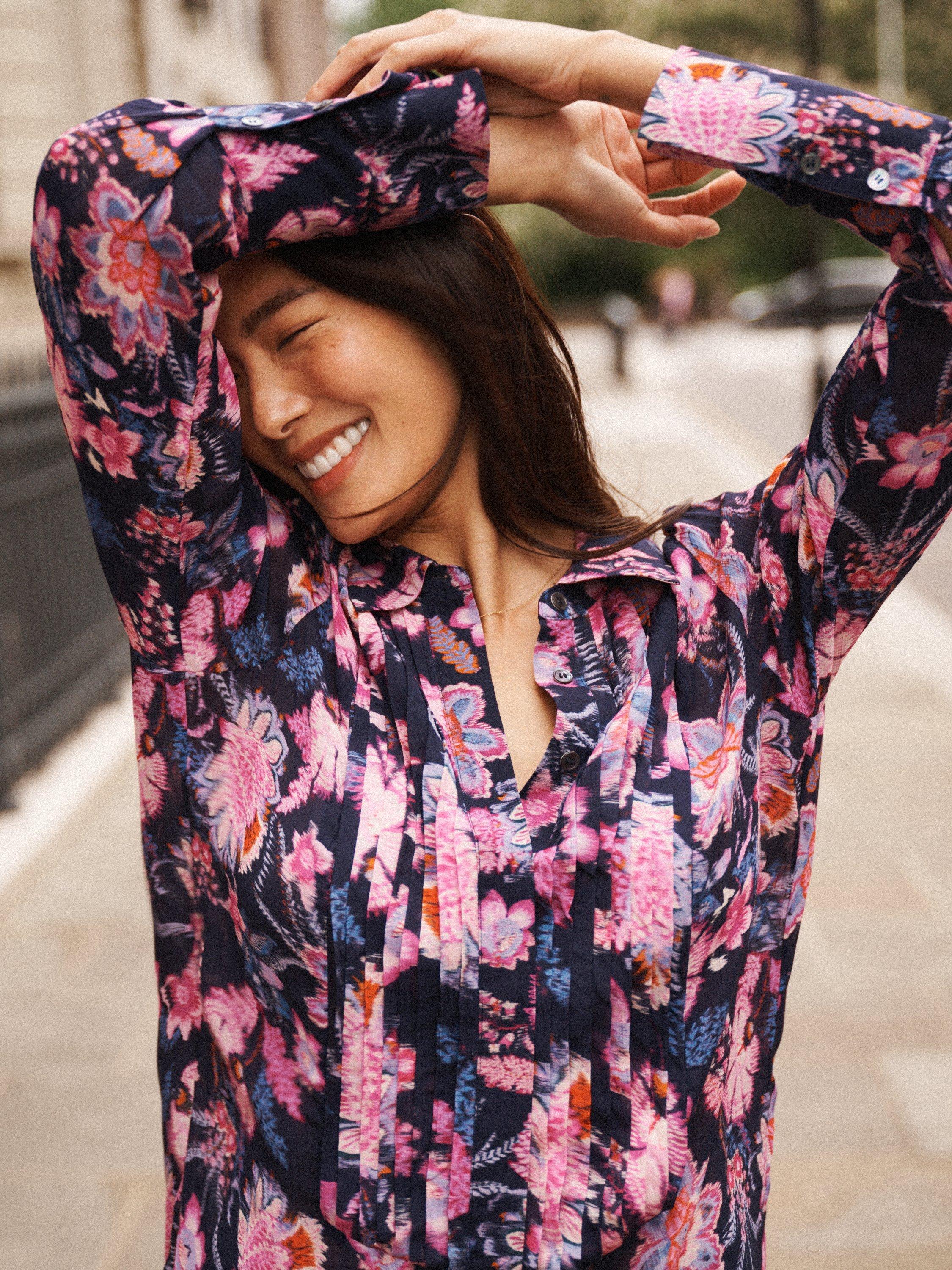 Product image 5 of 8, which shows NRBY Sybil Blurred Block Shirt Dress, Multi, XS