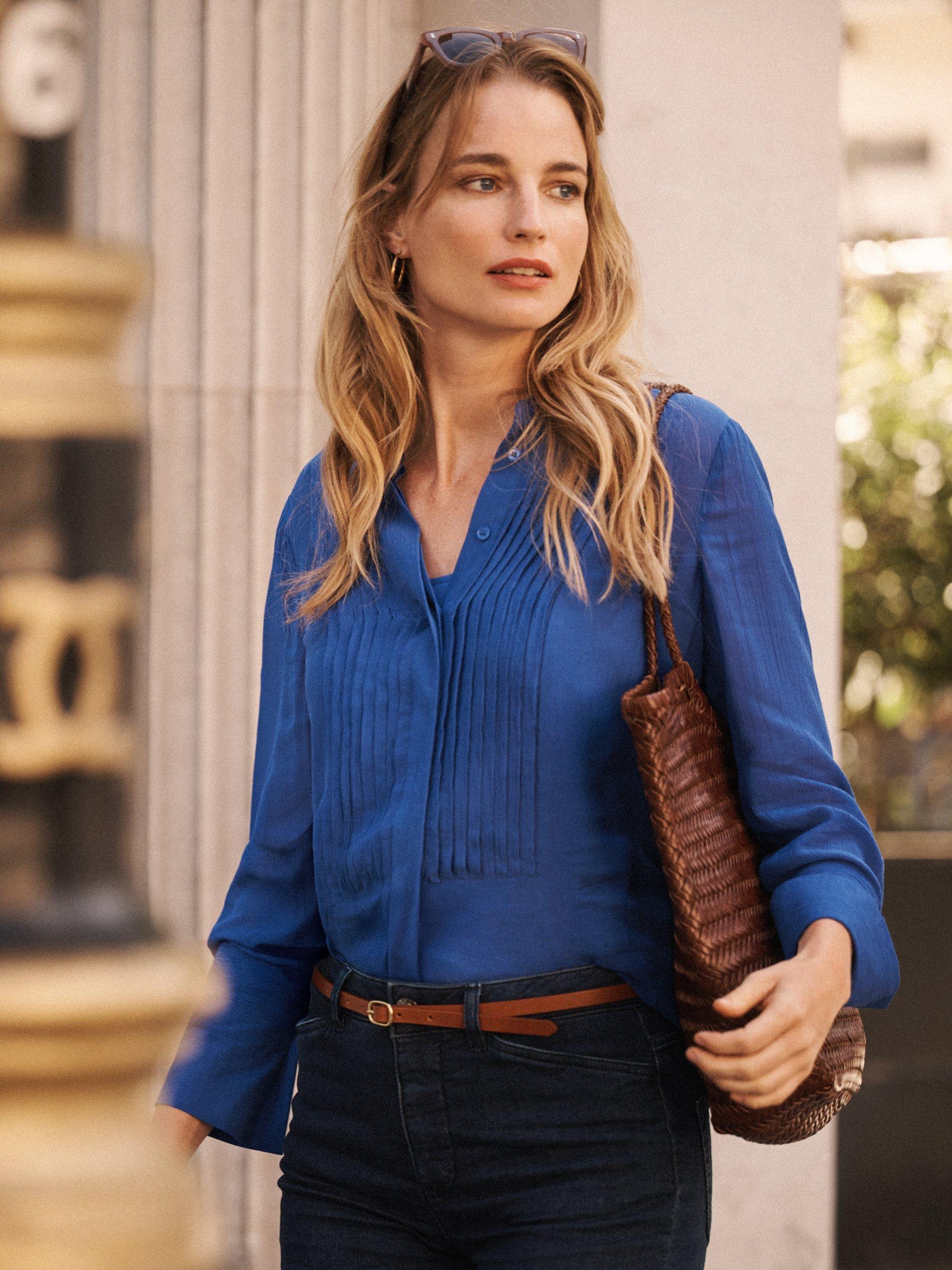 Product image 5 of 7, which shows NRBY Sybil Pintuck Georgette Shirt, Blue, S