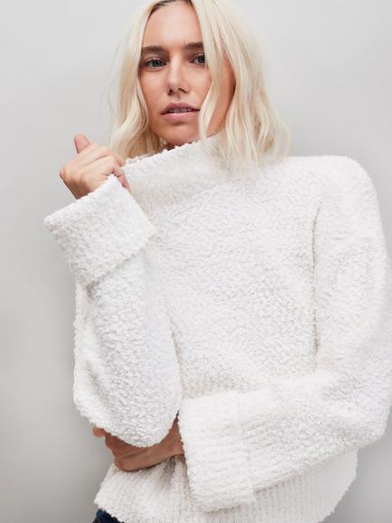 Ro&Zo Boucle Deep Cuff Jumper, White, White