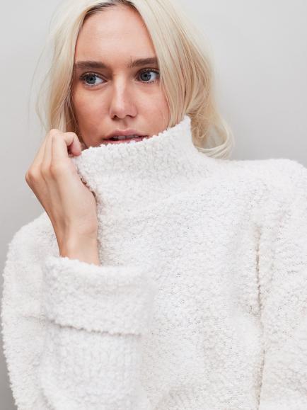 Ro&Zo Boucle Deep Cuff Jumper, White - view 2, White