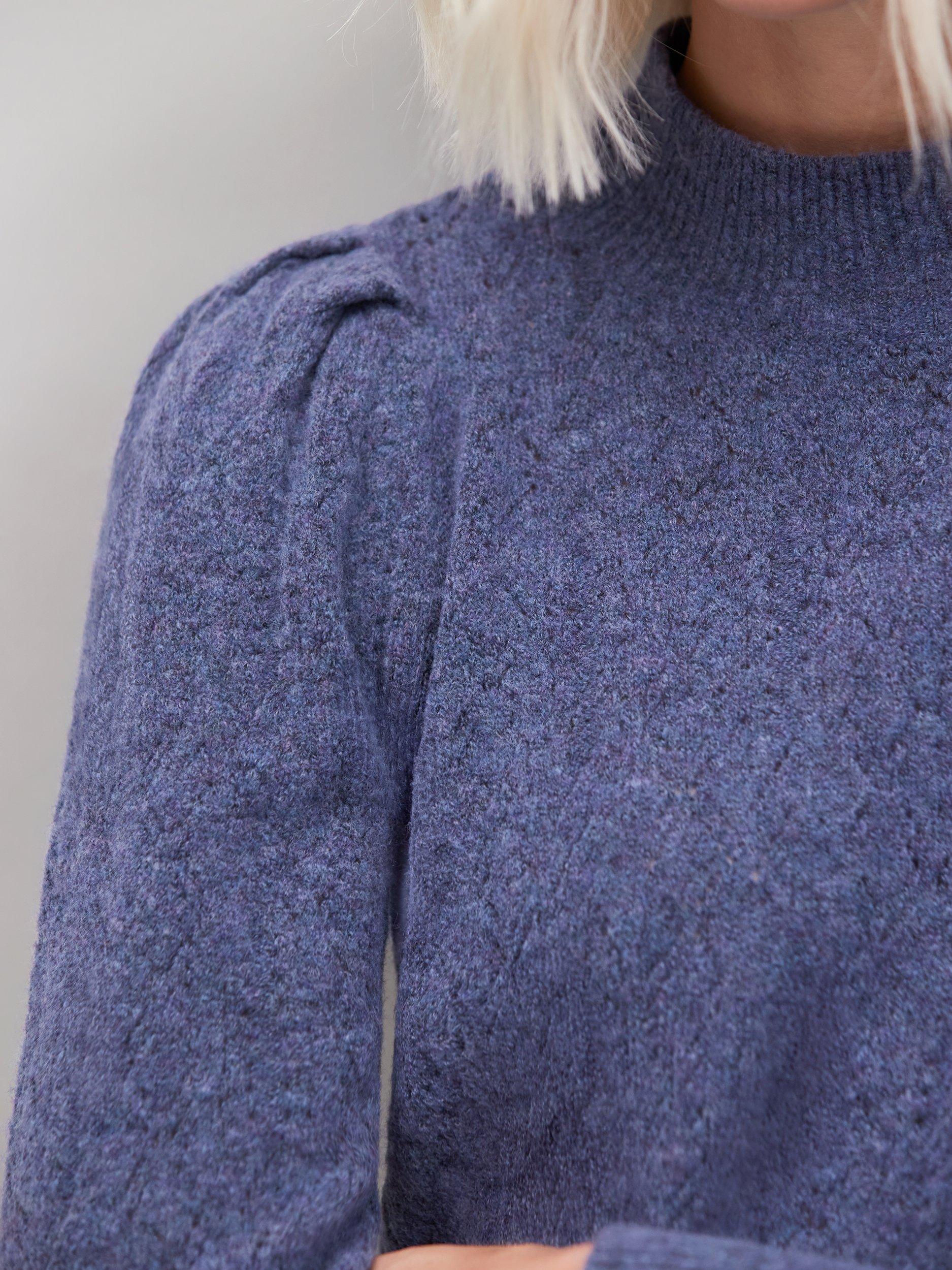 Product image 3 of 3, which shows Ro&Zo High Neck Pointelle Knit Jumper, Blue, S