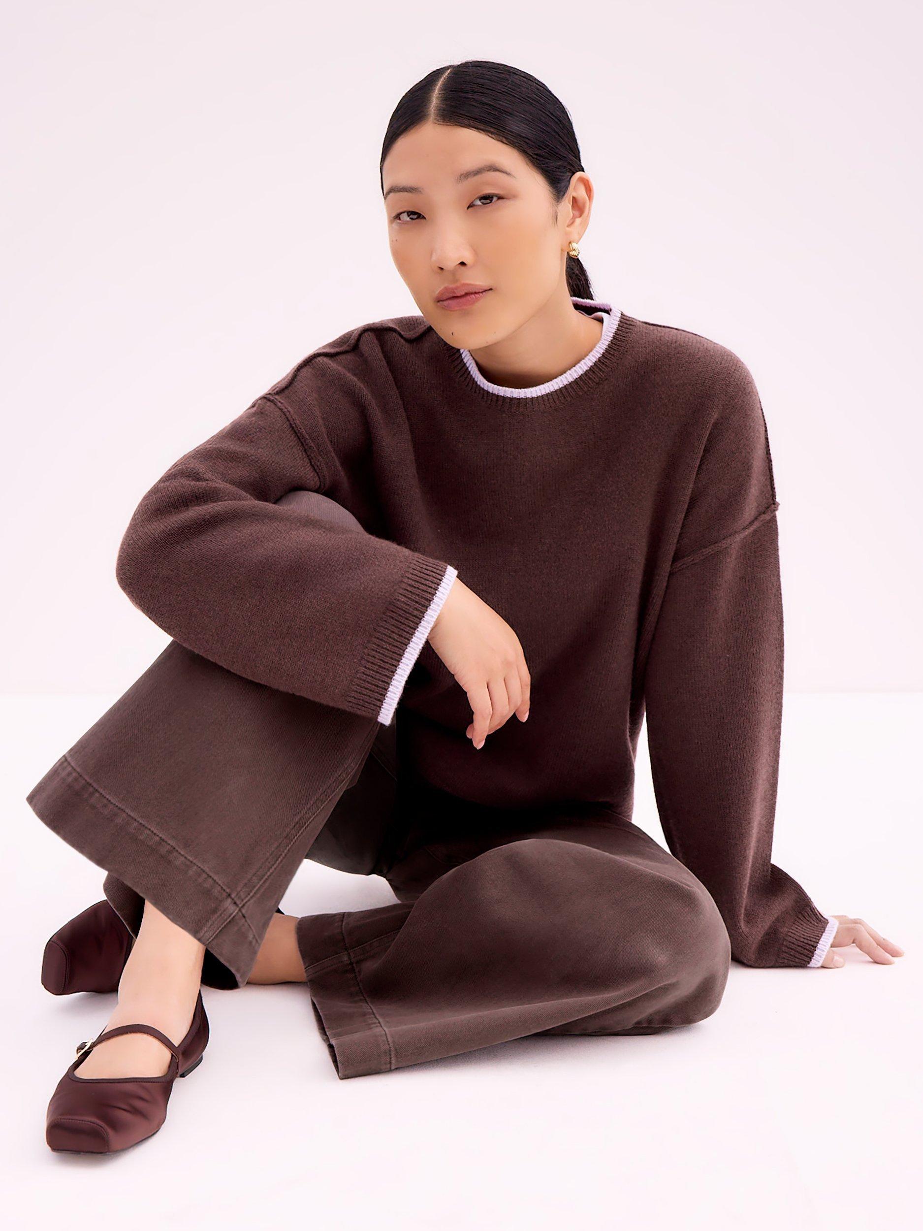 Product image 1 of 3, which shows Ro&Zo Tipped Detail Wool Blend Jumper, Brown, XS