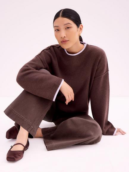 Ro&Zo Tipped Detail Wool Blend Jumper, Brown, Brown
