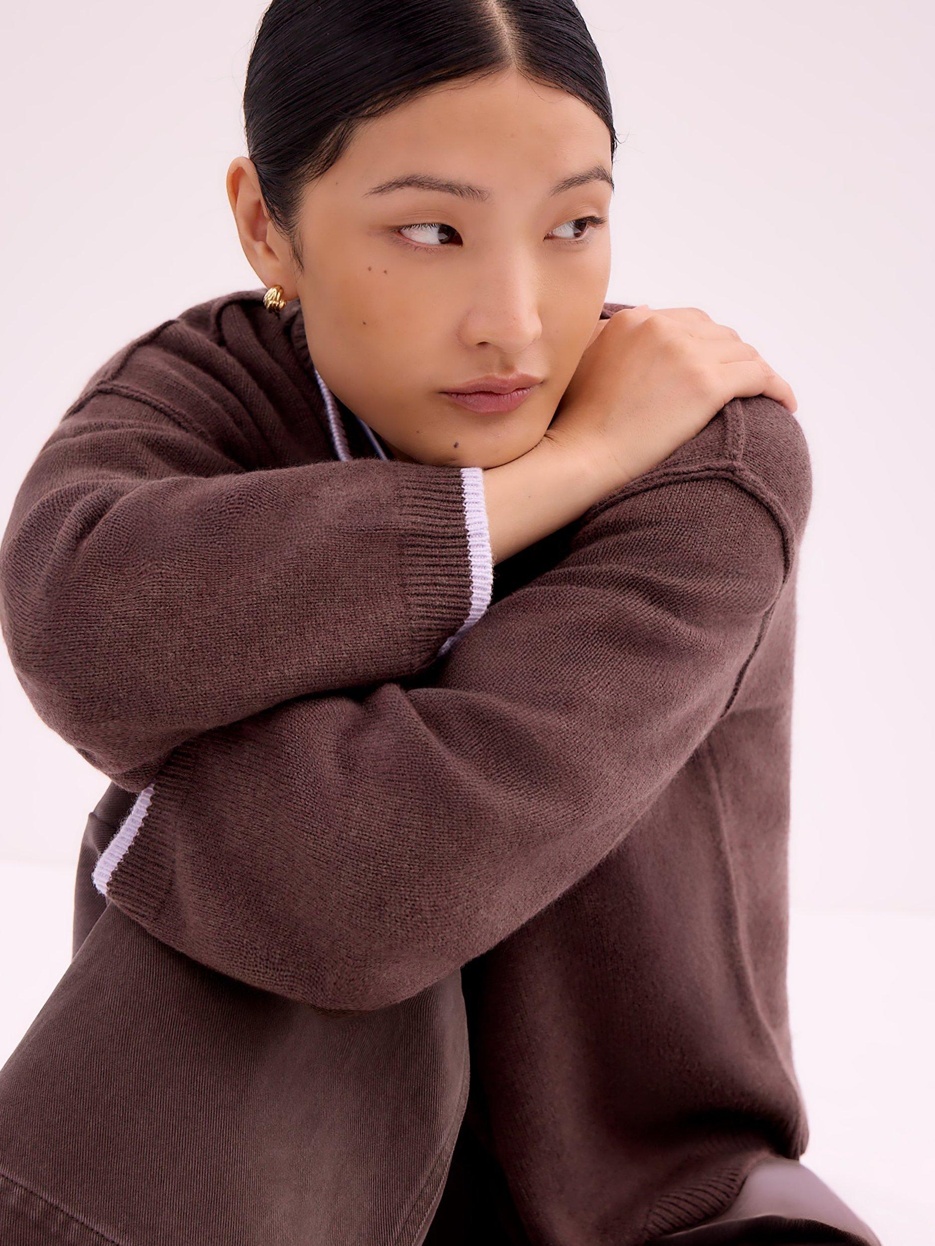 Product image 2 of 3, which shows Ro&Zo Tipped Detail Wool Blend Jumper, Brown, XS