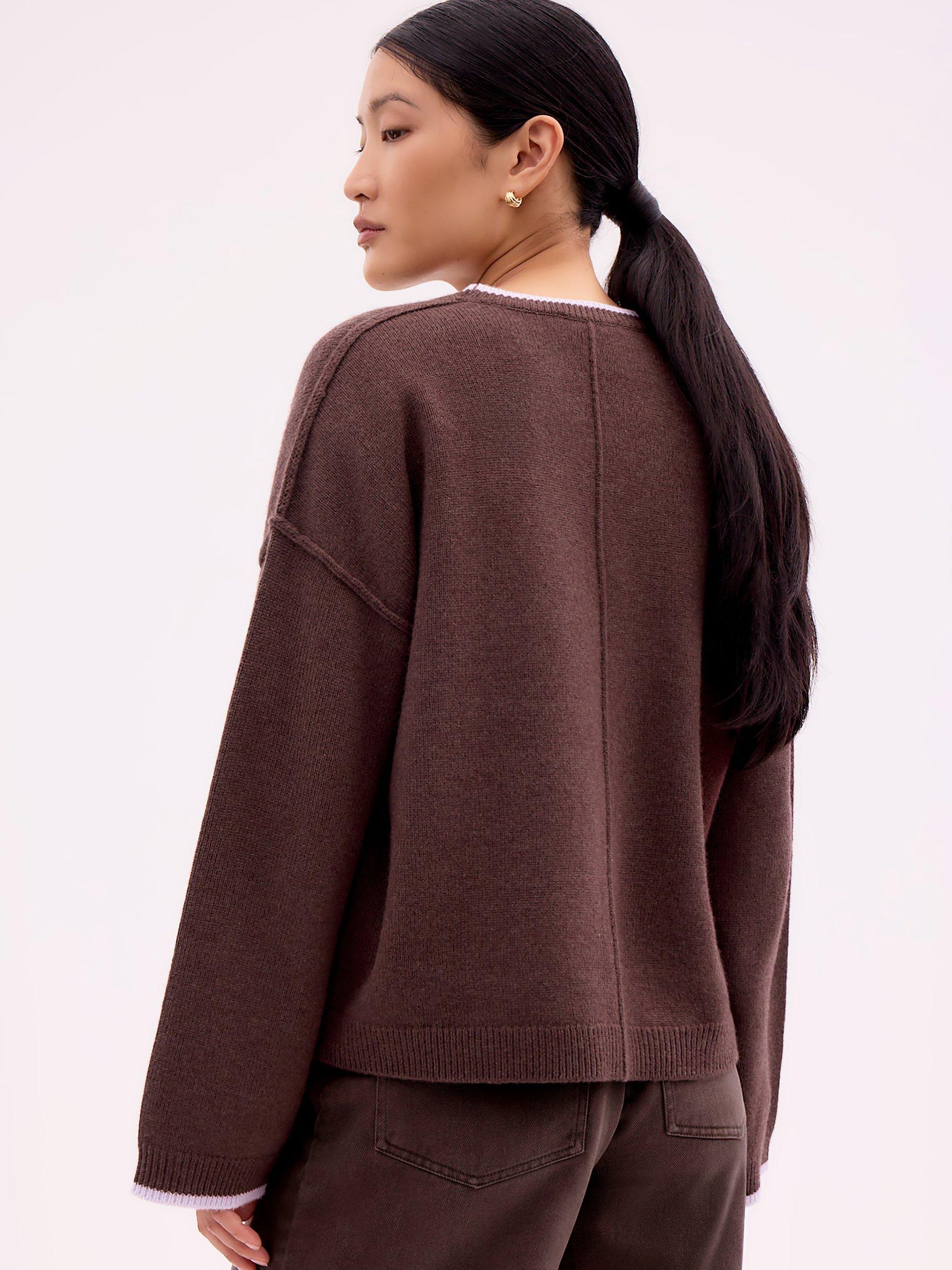 Product image 3 of 3, which shows Ro&Zo Tipped Detail Wool Blend Jumper, Brown, XS