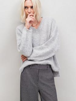 Ro&Zo V-Neck Fluffy Knit Jumper, Grey, Grey