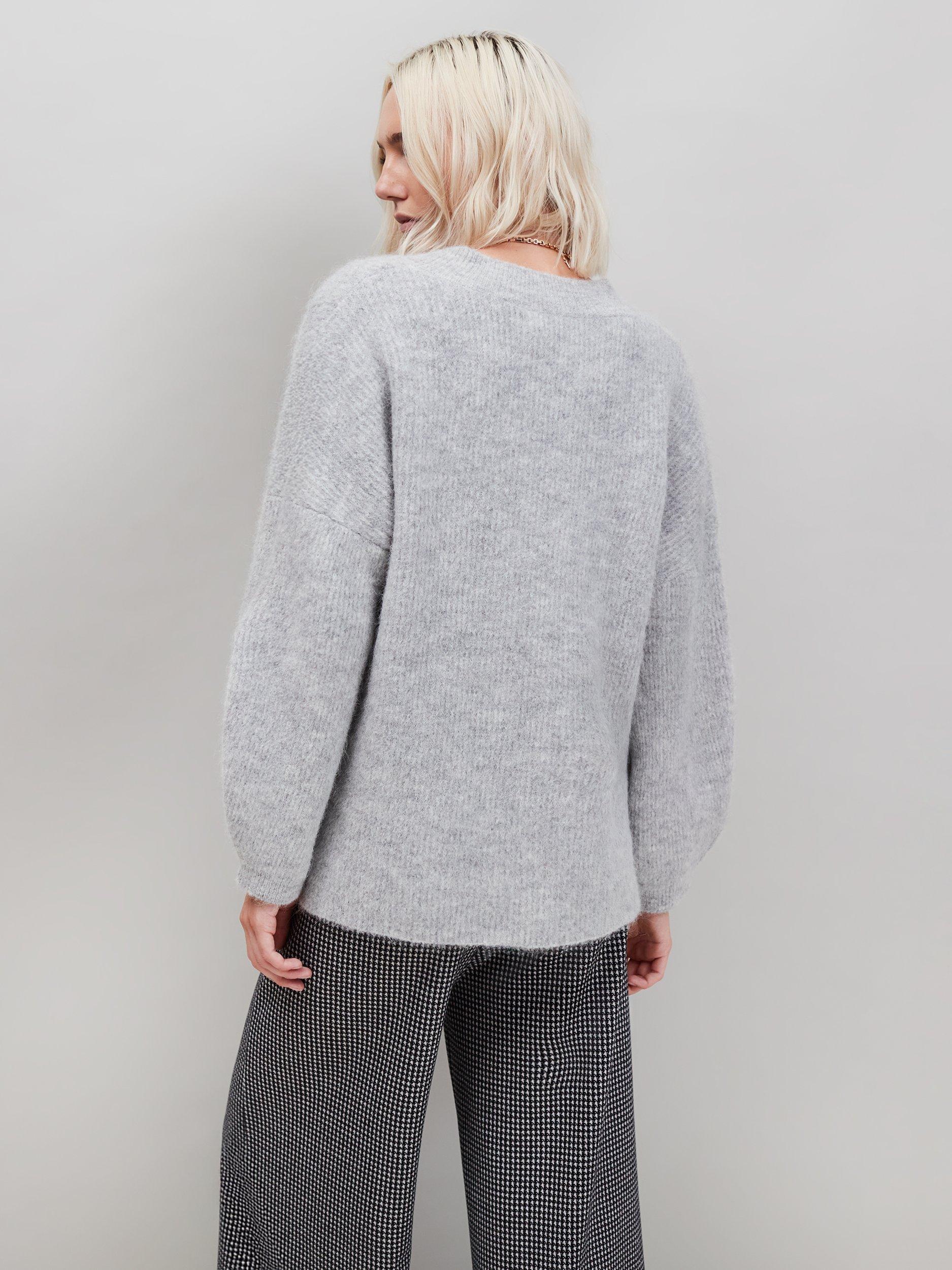 Product image 3 of 3, which shows Ro&Zo V-Neck Fluffy Knit Jumper, Grey, S