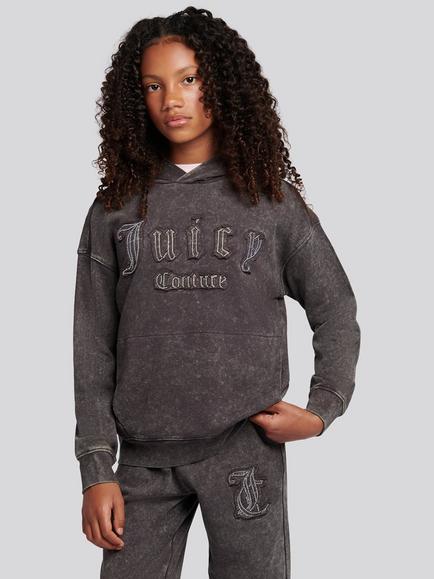 Juicy Couture Kids' Diamante Logo Oversize Hoodie, Black Oyster, Black Oyster