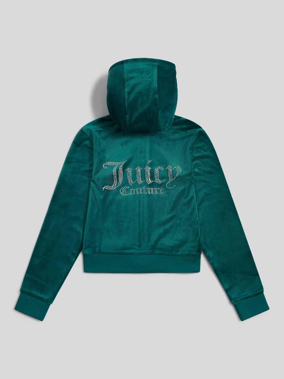 Product image 7 of 8, which shows Juicy Couture Kids' Diamante Zip-Through Hoodie, Teal, 9-10 years