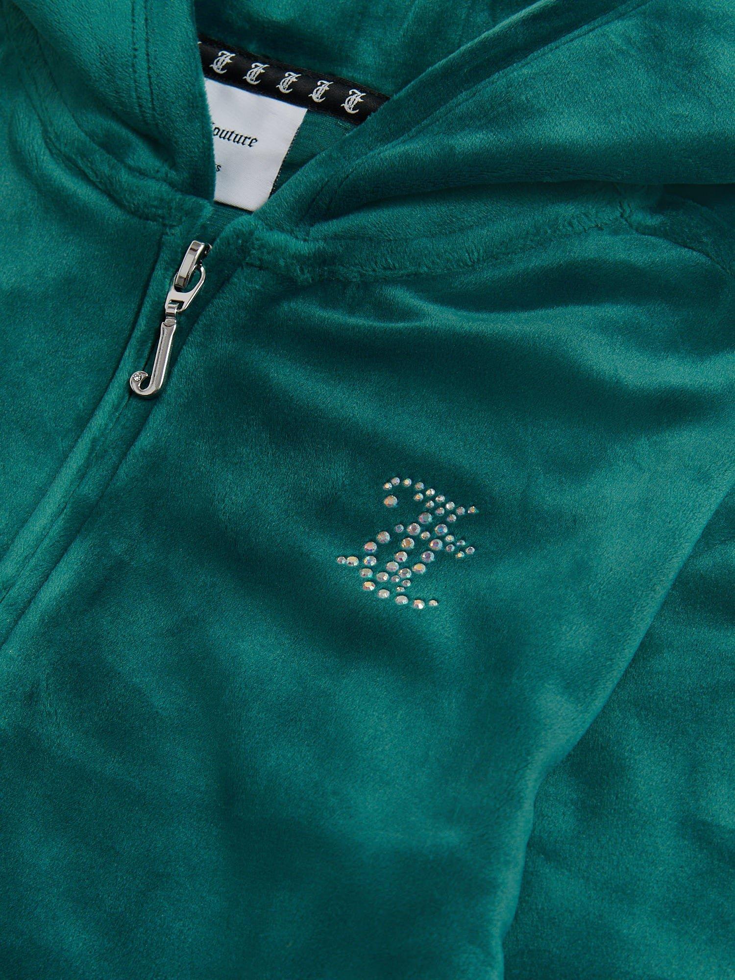 Product image 8 of 8, which shows Juicy Couture Kids' Diamante Zip-Through Hoodie, Teal, 9-10 years