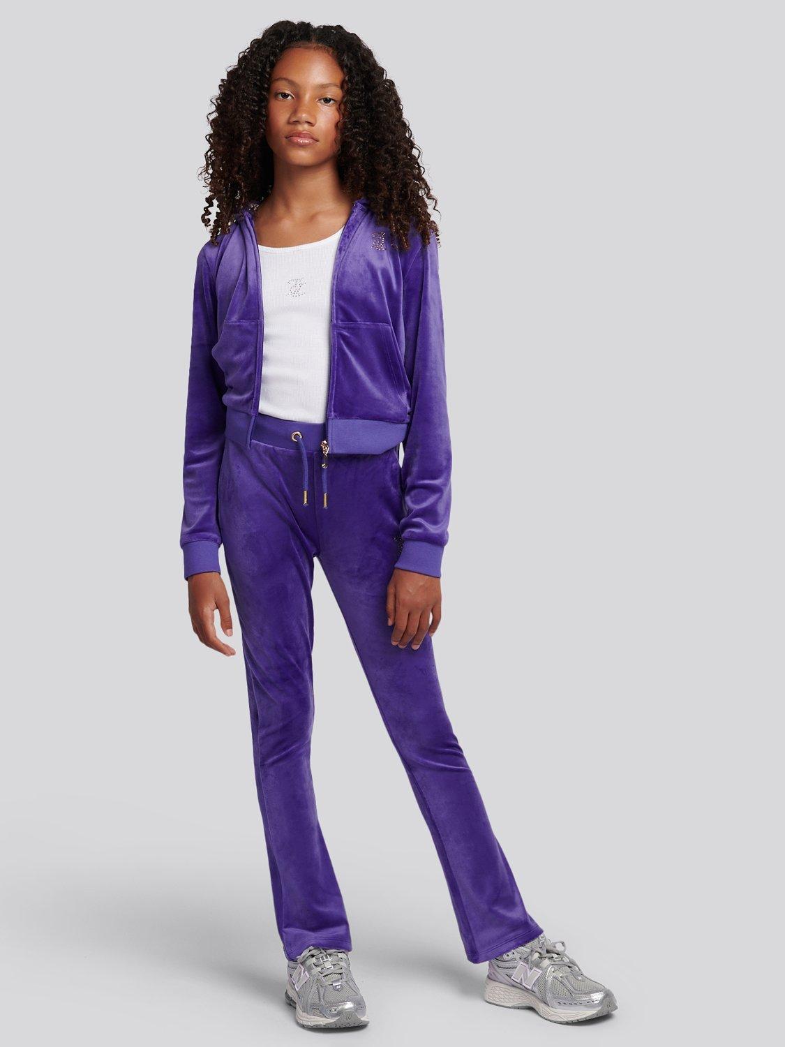 Product image 2 of 7, which shows Juicy Couture Kids' Diamante Zip-Through Hoodie, Purple, 8-9 years