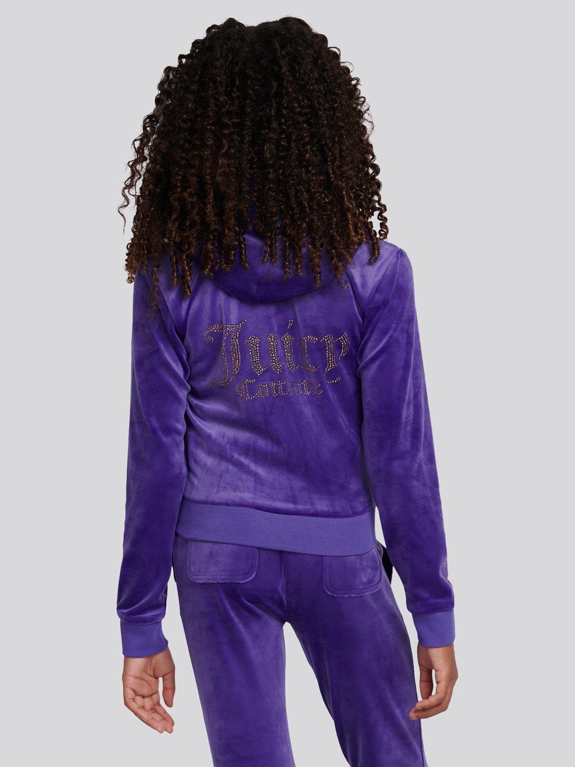 Product image 3 of 7, which shows Juicy Couture Kids' Diamante Zip-Through Hoodie, Purple, 8-9 years