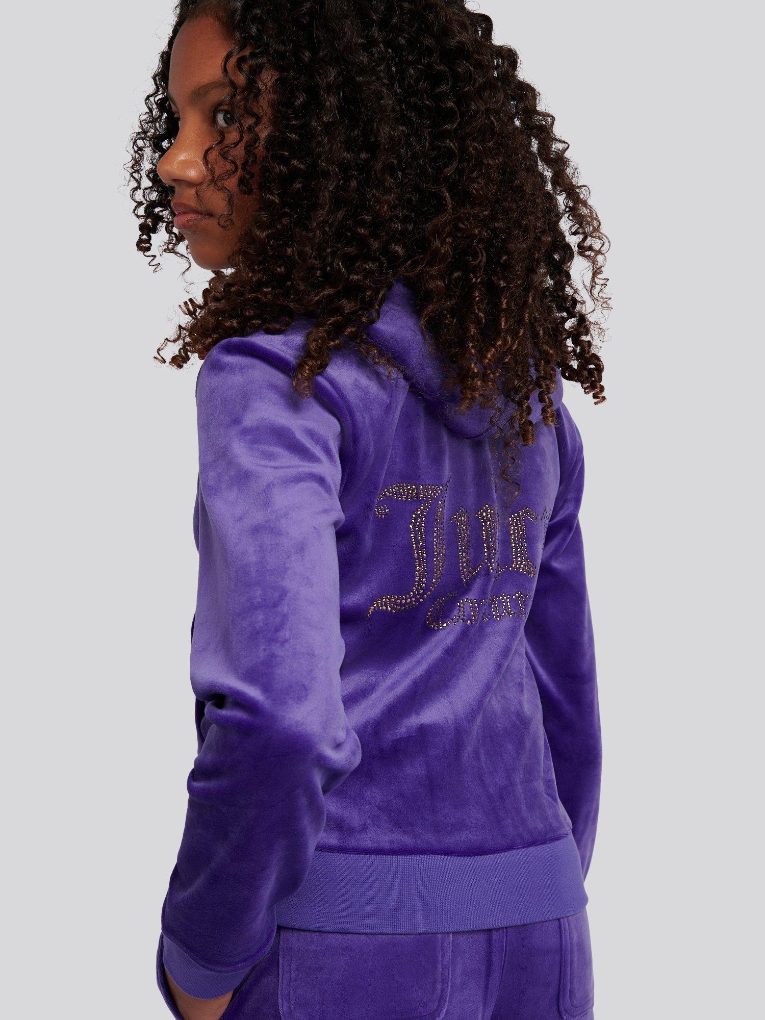 Product image 4 of 7, which shows Juicy Couture Kids' Diamante Zip-Through Hoodie, Purple, 8-9 years