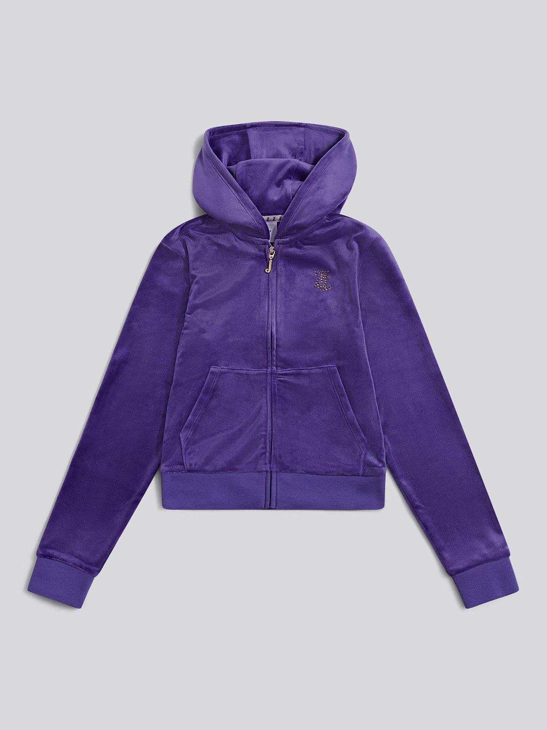 Product image 5 of 7, which shows Juicy Couture Kids' Diamante Zip-Through Hoodie, Purple, 8-9 years
