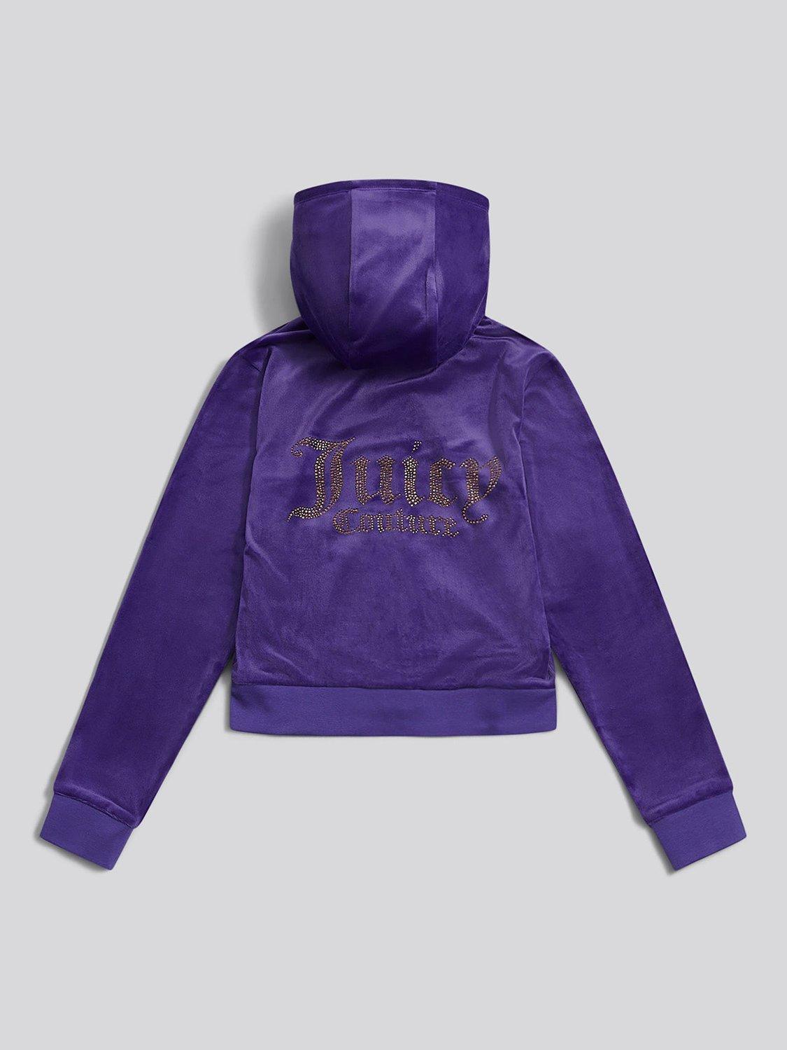 Product image 6 of 7, which shows Juicy Couture Kids' Diamante Zip-Through Hoodie, Purple, 8-9 years