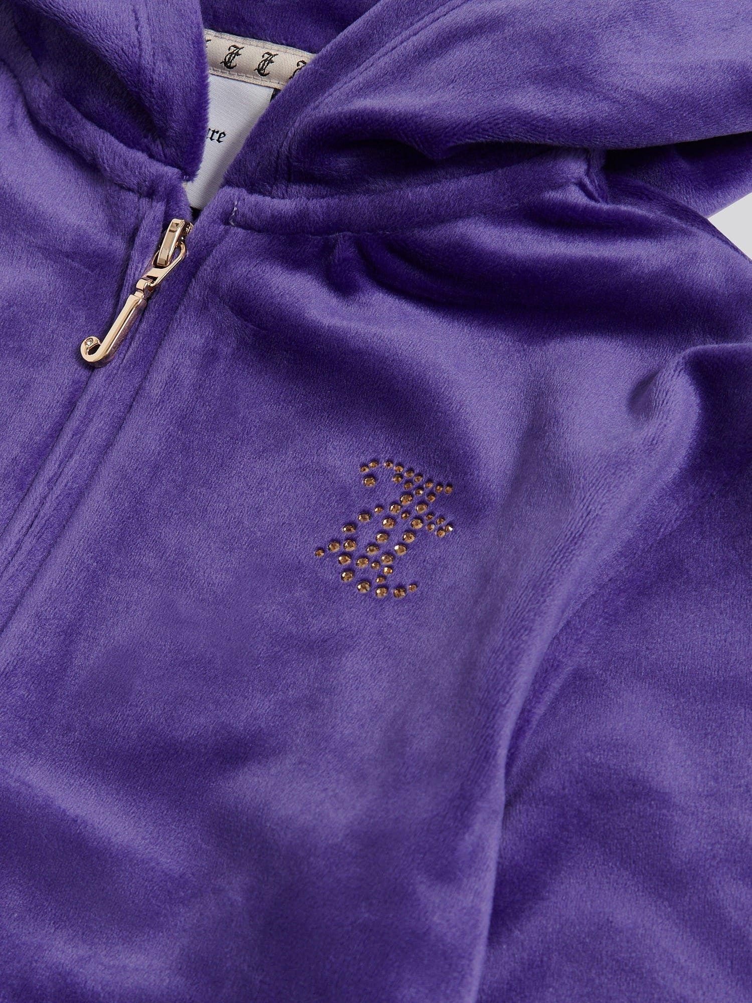 Product image 7 of 7, which shows Juicy Couture Kids' Diamante Zip-Through Hoodie, Purple, 8-9 years